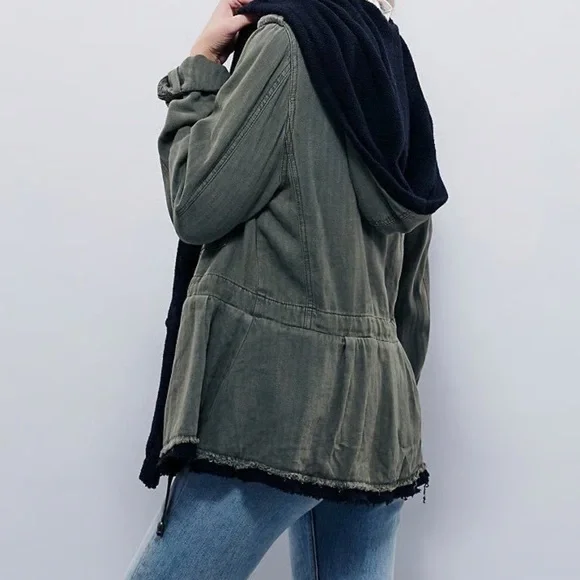 Free People Soft Peplum Hooded Military Army Green Cargo Jacket size Large - Picture 15 of 15